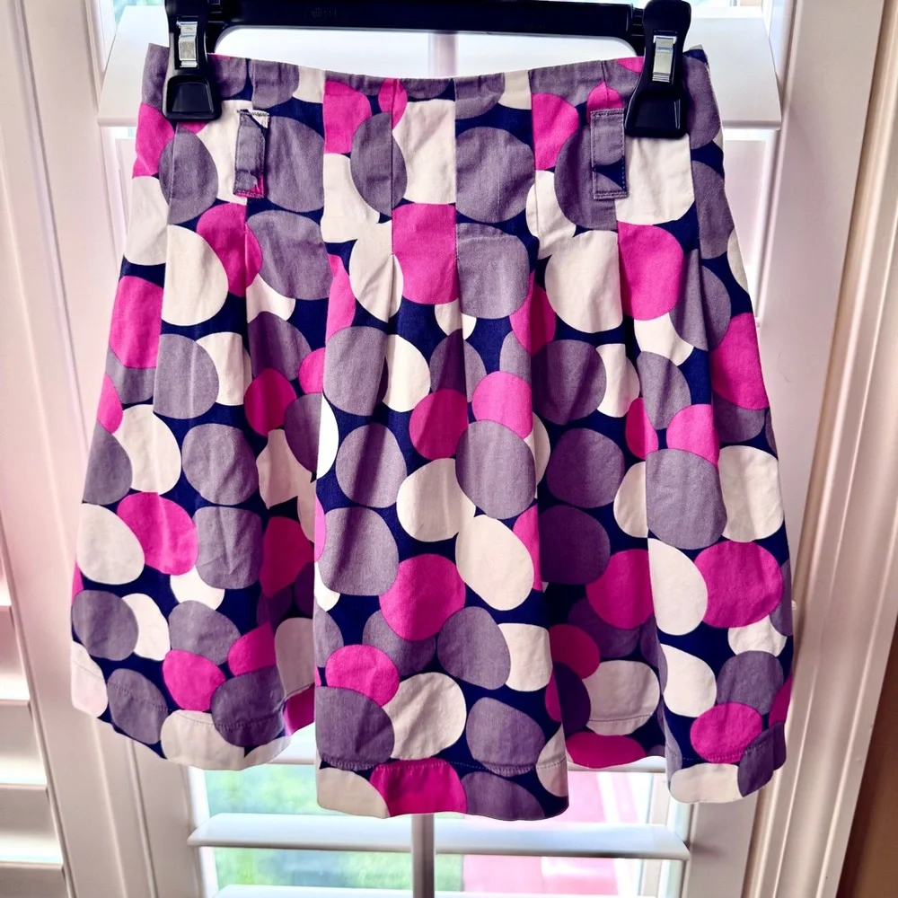 Mini Boden‎ Girls Pink Purple Polka Dot Pleated Skirt 7-8Y Adjustable Waist